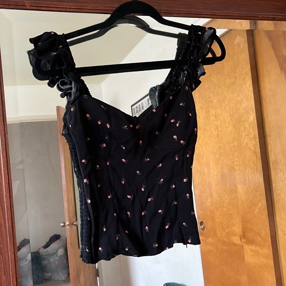 Reformation Top, black with floral design